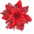 Artificial 14cm red poinsettia Christmas flower with glitter for tree and wreath decoration - Red