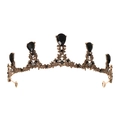 Vintage bronze bridal crown with large black teardrop crystals and round gemstones - Type G-Retro Bronze Small Black Crystal