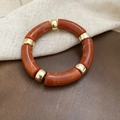 Iridescent acrylic geometric bracelet featuring amber resin segments and gold metal beads - Orange Red (Amber Pattern)