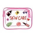 Pink border transparent PVC cosmetic bag with SKIN CARE text and cartoon icons - 118-Pink Edge Skin Care
