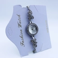 Detail of luxury silver quartz watch featuring hollow leaf strap with shimmering crystals - Hollow Leaf Strap / Type D Silver