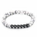 Pulsera elástica de cuentas con turquesa blanca y cuentas de hematita negra pulida - Negro