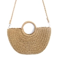 Handmade straw half-moon crossbody bag with round handle and woven strap for beach vacation - Detachable Strap Style / Large / Light Coffee