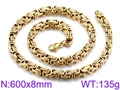 Golden Byzantine style stainless steel chain necklace for men, size 600x8mm and 135g - 18cm / 8mm Gold