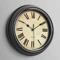 30cm vintage wall clock with black frame and roman numerals in industrial style - Silver Border Black Roman Dial