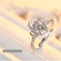Eternal Heart flower-shaped silver ring with brilliant-cut moissanite and pave setting - Four-leaf Clover Ring [white Gold] Ljz-86 / Adjustable Open