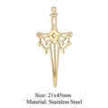 Detail view of a 21x45mm golden stainless steel dagger pendant with size specifications - Golden Sword
