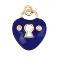 Exquisite heart lock pendant in dark blue enamel with gold trim and zircons - Heart Lock-Dark Blue