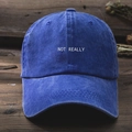Unisex Y2K washed denim baseball cap with white NOT REALLY embroidery for outdoor sports - Royal Blue