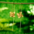Artistic S925 sterling silver windmill drop earrings with long gold chain on a branch - Gold
