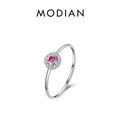 Minimalist S925 sterling silver ring featuring a square red gemstone with zircon halo - US Size 5 / Silver
