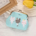 Light blue PU leather coin purse with cute cartoon cats and metal clasp closure - Dancing Cat