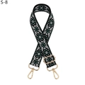 Detail of adjustable folk-style bag strap with green geometric weave and gold clips - S-8 Black Green Flower
