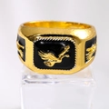 Golden eagle relief men's ring with black enamel inlay and twisted silver rope edges - AJZ108 Gold Eagle (Enamel)