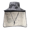 Gray camouflage sun hat with wide brim and neck flap for outdoor fishing protection - Dark Grey Ink Wash - Zippered