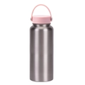Sleek 1L stainless steel water bottle in brushed silver finish with a pink handle - Silver-Light Pink Lid