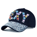 Black denim baseball cap with colorful rhinestones and SEXY letter crystals - Adjustable / Black