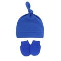 Royal blue newborn baby knot beanie and scratch mitten set in soft cotton knit fabric - One Size / Royal Blue