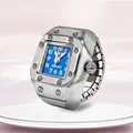 Creative silver alloy finger ring watch featuring a blue square dial and elastic band - Small Square Dark Blue Dial