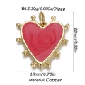 Golden copper heart pendant with red enamel and dimensions for DIY jewelry making - Red Enamel Eight-bead Heart (CX162-1)