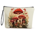 Borsa da trucco in tela con stampa botanica di funghi e pratico cinturino da polso - Motivo a Fungo Rosso a Pois Retrò (Stile 2)