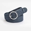 Dark blue braided wax rope belt with a silver round buckle for women jeans - Navy Blue