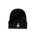 Close-up of duck on skateboard embroidery on a black ribbed knit beanie hat - M (56-58cm) / Black