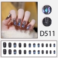 Sparkling gradient press-on nails set with aurora rhinestones and silver glitter details - Smoke Grey Gradient Aurora Rhinestone Glue Style (D511)