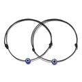 Detail of two handmade black woven evil eye bracelets with adjustable knots in a set - 2Pcs Set/Black String Single Bead (ZJ7768)