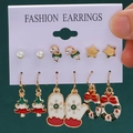 Christmas earrings set featuring Santa, snowflake, and tree motifs in 6 pairs - 12 Tree Gloves Wreath (6 Pairs Set)
