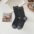 Retro grey and black striped crew socks for women in a cozy lifestyle setting - One Size / Dark Gray