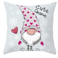 Detail of cute gnome with pink heart hat printed on soft blue peach skin cushion cover - Style 10