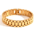 Minimalist 18K gold plated stainless steel watch-strap link bracelet in golden finish - 15mm Style / Gold