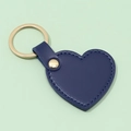 Minimalist deep blue heart-shaped leather keychain with gold metal ring and stitching - Blue