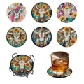 6-pack Bohemian bull skull DIY diamond painting coasters set with black metal holder - Bohemian Bull Skull Style