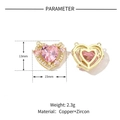 Detailed views of gold copper heart pendant with pink zircon and 13x15mm dimensions - Pink Zirconia Heart / Gold