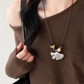 Silver ginkgo leaf pendant necklace with brown wooden beads on an adjustable cord - Silver-Coffee Wood Beads (Beaded Style)