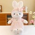 Cute plush rabbit toy with pink dress and floral headband, soft soothing doll for gift. - Pink / 40 cm (0.16 kg)