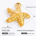 18k gold plated stainless steel starfish charm, 19.6x17.2mm waterproof DIY jewelry part - Gold Starfish Shape Pendant (PJ91346)