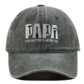 Detail of PAPA embroidery with tool icons on vintage washed grey baseball cap - Army Green