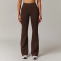 Women's high waist flared yoga pants in dark brown matte high-stretch fabric - S / Coffee