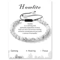 Handmade 8mm Howlite stone bead bracelet with adjustable black woven rope on display card - Howlite