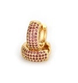 Gold plated huggie earrings with rows of pavé set pink purple cubic zirconia stones - Gold/Pink Zircon (EA05-2)