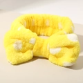 Soft plush yellow headband with white polka dots and bow design for face washing - #8 Yellow Polka Dot - Single Hairband