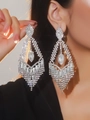 Silver geometric rhinestone drop earrings for women with a brilliant sparkling finish - Long Geometric (BXE025S) / Silver