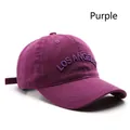 Deep purple cotton baseball cap with Los Angeles 3D embroidery and curved brim - Purple