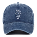 Denim blue washed baseball cap featuring KIKI DO YOU LOVE ME embroidery in retro style - Navy Blue
