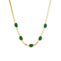 Vintage titanium steel snake chain necklace with five emerald green oval gemstones - Necklace (B101)