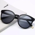 Classic oversized black frame sunglasses with dark grey lenses and gold temple accents - Black V Design