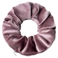Close-up of a dusty pink velvet scrunchie with a ribbed texture and zipper detail - Pink